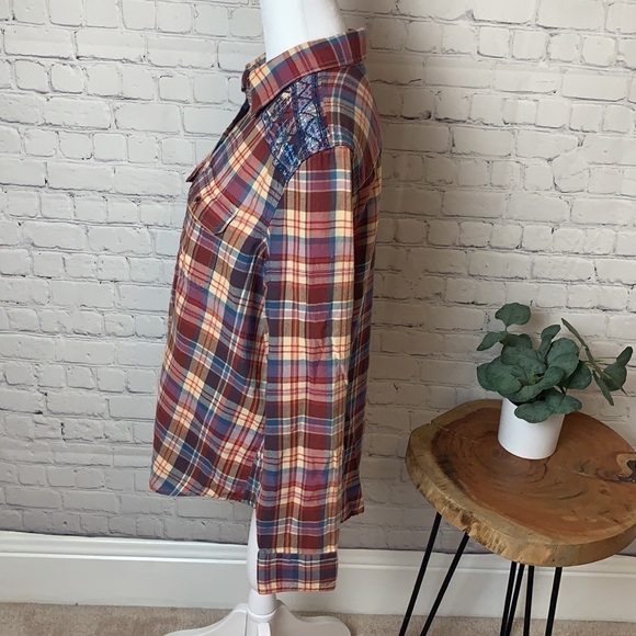 Chaps Flannel Top with Embroidery Detail on Shoulders - Picture 7 of 13